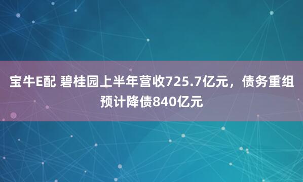 宝牛E配 碧桂园上半年营收725.7亿元,债务重组预计降债840亿元