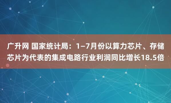 广升网 国家统计局：1—7月份以算力芯片、存储芯片为代表的集成电路行业利润同比增长18.5倍
